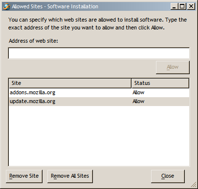 Allowed Sites - Software Installation